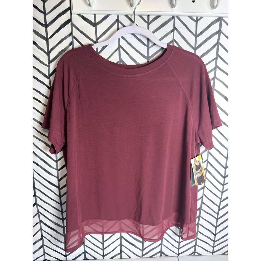 NWT Avia Red Sheer Panel Slash Back Short Sleeve Activewear Top Women’s L 12/14